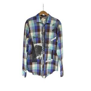 Diesel Y2K Embroidered Blue Purple Plaid Button Shirt Jersey Shore Men’s XL